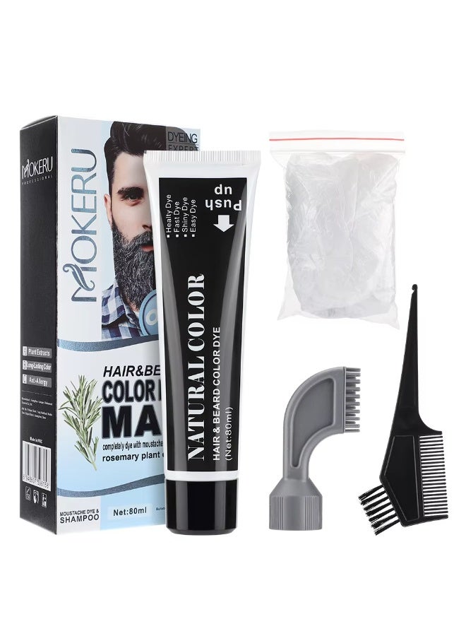 MOKERU Black Beard Dye Cream With Comb ,Natural Black Beard Dye Shampoo ,Pure Plant-Based Instant Hair Dye Black Beard Shampoo for Men 80ML - Image 1